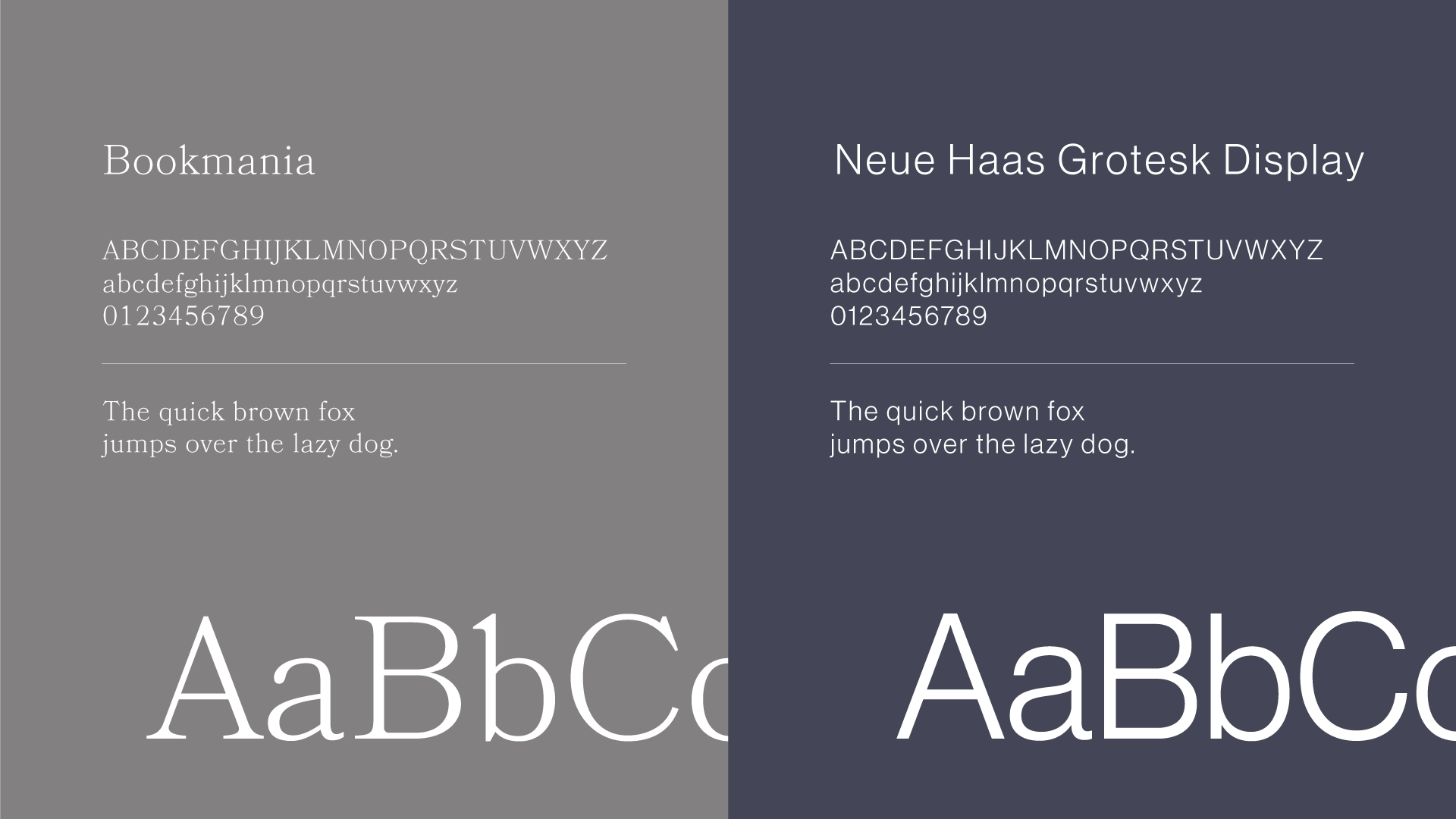 Typefaces: Bookmania and Neue Haas Grotesk Display