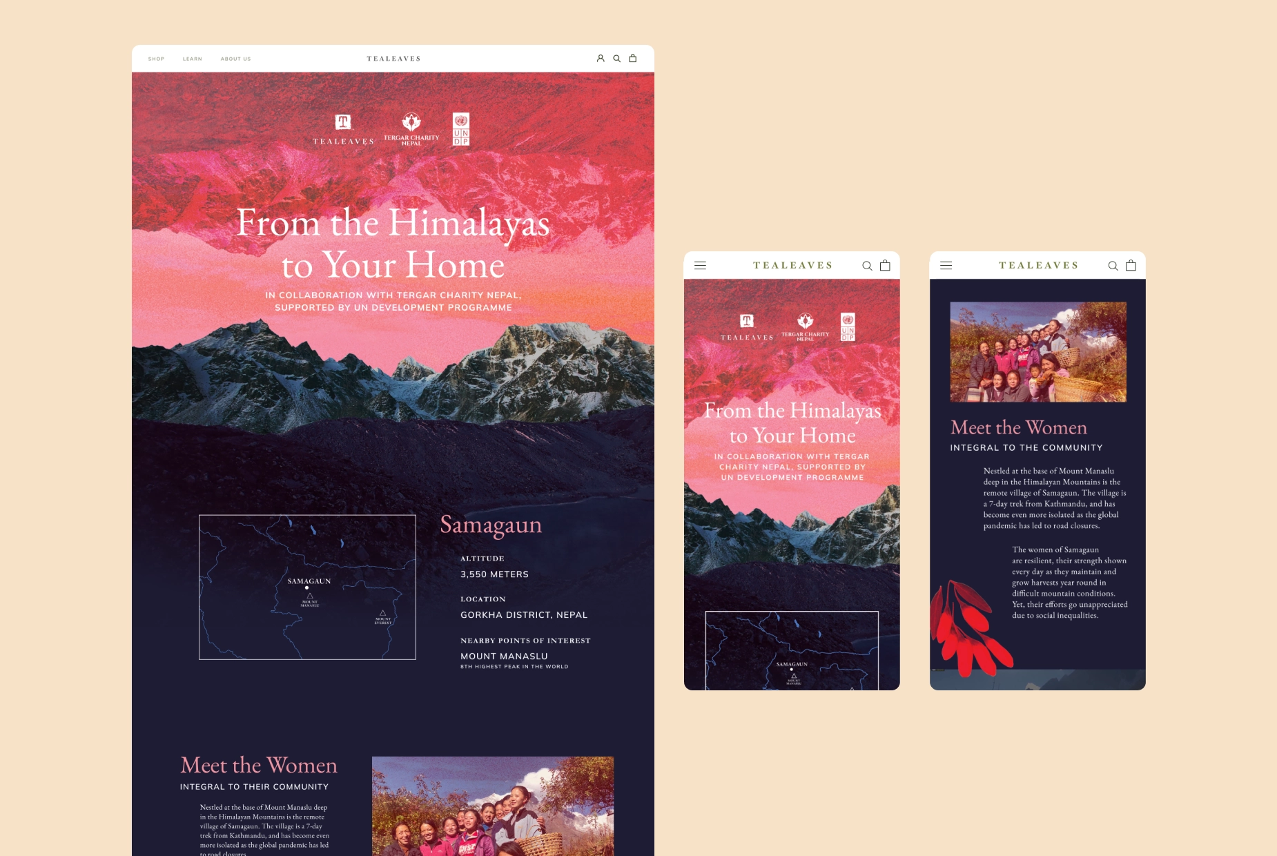 Himalayan Mountain Tea webpage mockup.