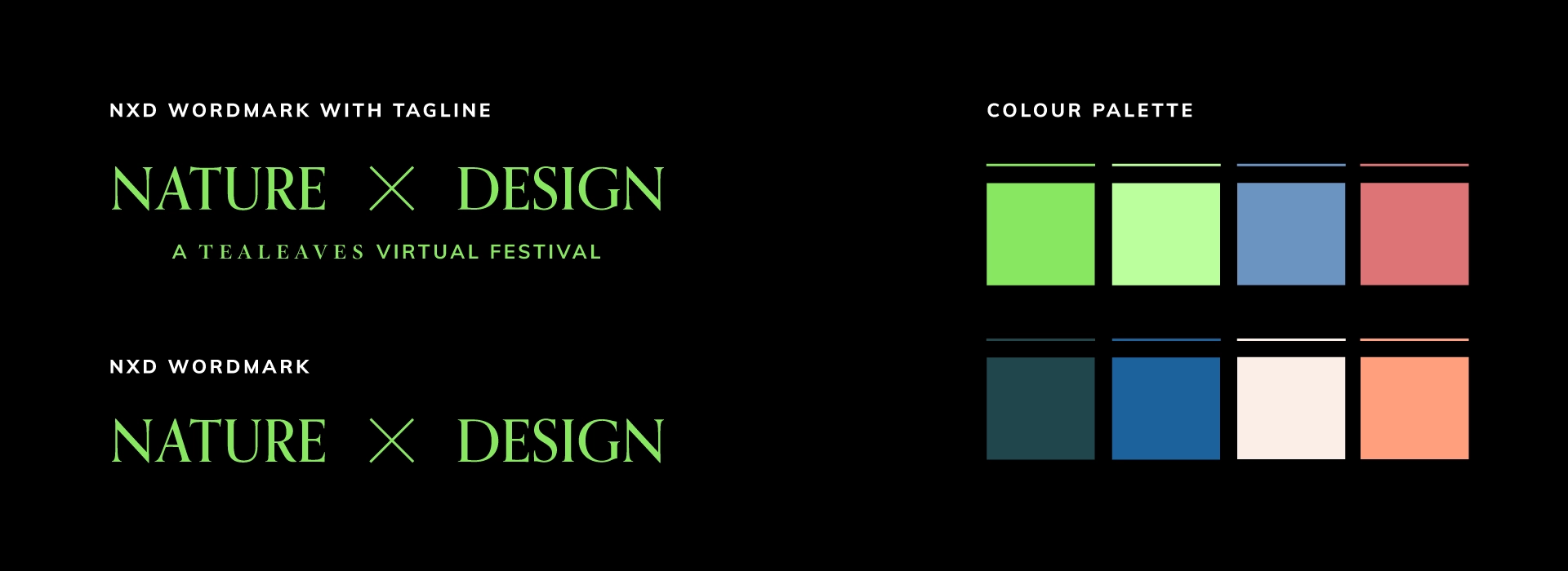 Nature X Design logos and colour palette